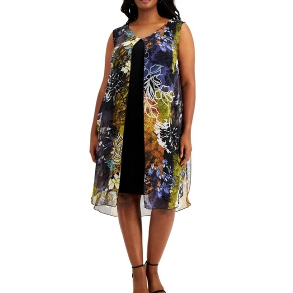 Women Formal Dress Plus Size 24W CONNECTED APPAREL Black Chiffon Overlay Sheath - Picture 2 of 6